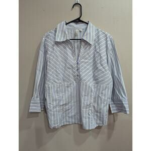 Women's long sleeve collared white blouse w/light blue pinstripes, St Johns Bay